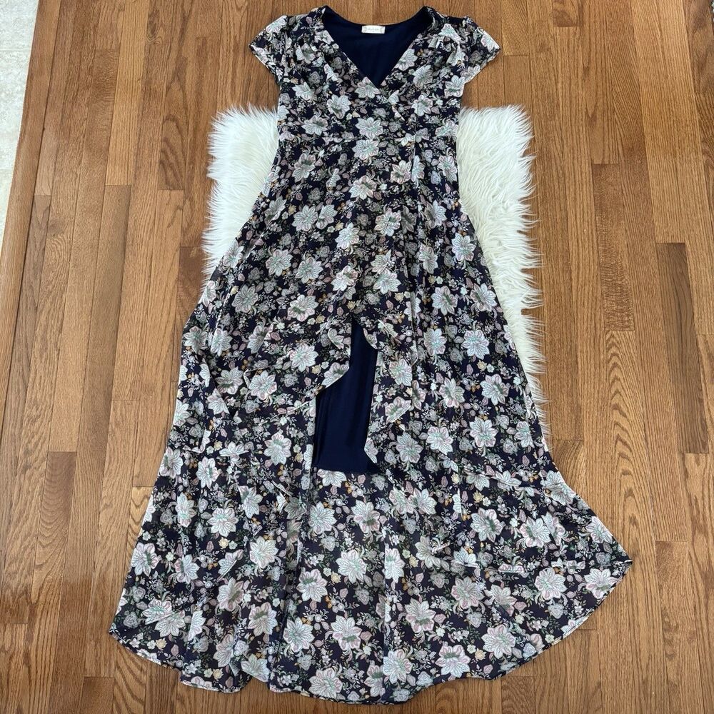 Altar’d State Floral Maxi Dress Women’s Medium High Low Ruffle Short Sleeve Boho